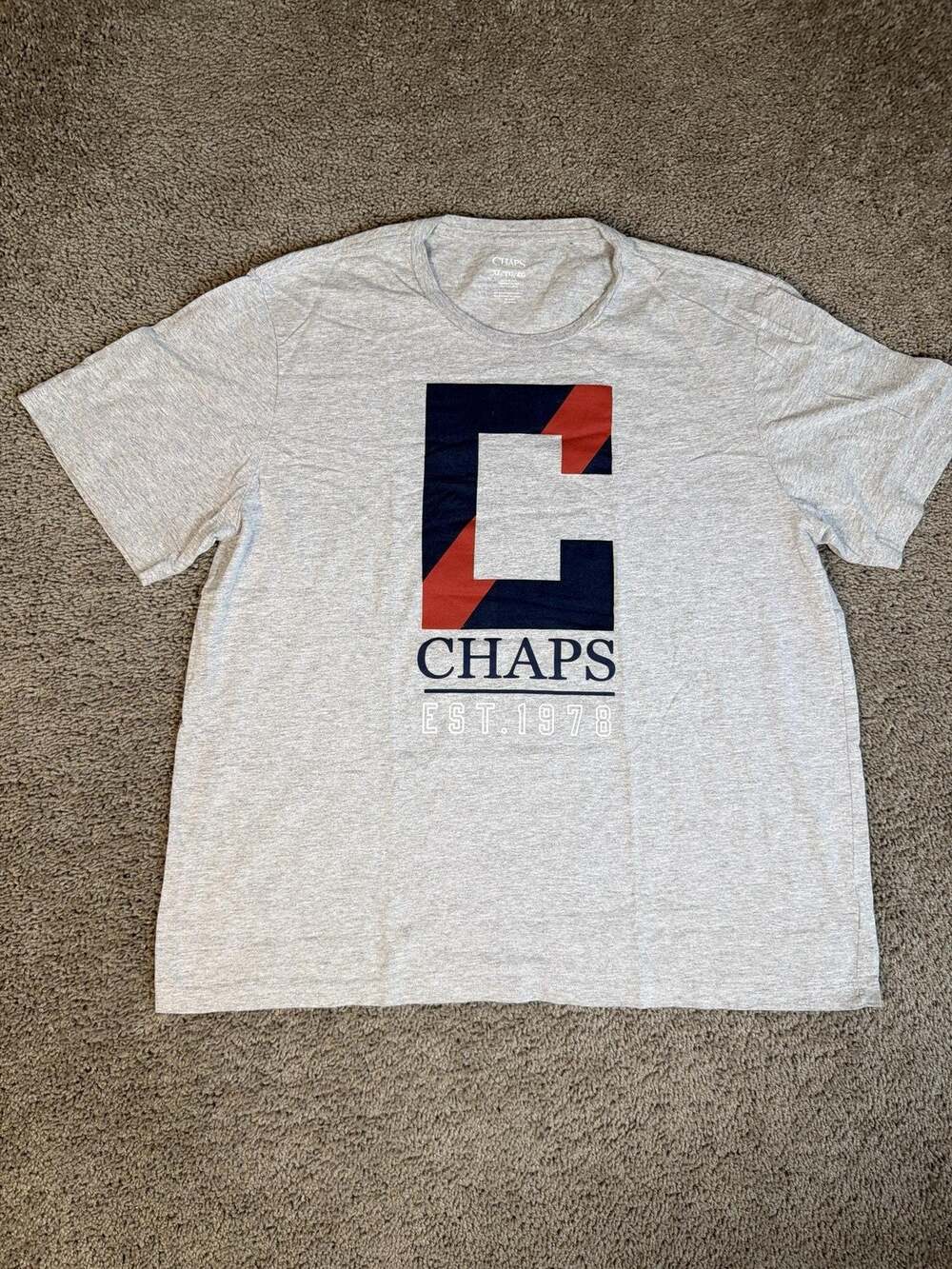 Chaps Shirt Mens XL Gray Block C Logo Graphic Crew Neck Cotton Classic Fit